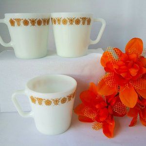 Vintage Pyrex Gold Butterfly Coffee Mugs - set of 3